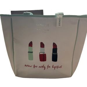 Kate Spade x Clinique Shopping Shoulder Travel Tote Large White Lipstick…